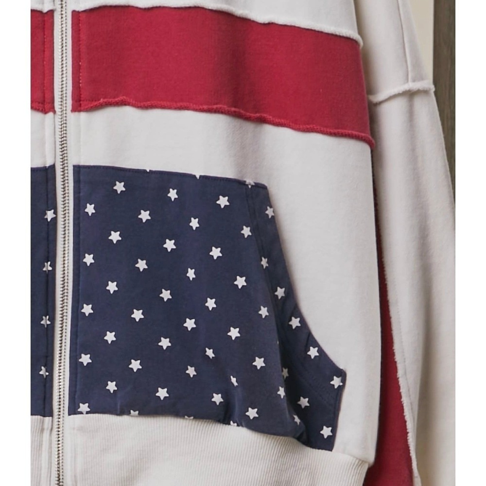 United States Red White Blue USA Flag Oversized Zip Up Hoodie Size S - Picture 9 of 12
